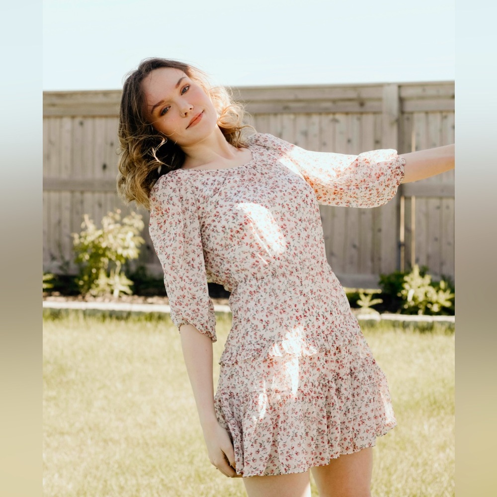 Sheer Sleeved Floral Lauren Dress
